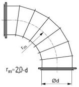 Līkums segmenta R-2,0d 90°, ar flančiem;Сегментный отвод R-2,0d 90°, с фланцами;Segmental bend R-2,0d 90°, with flanges. gab. 0.00 Ls