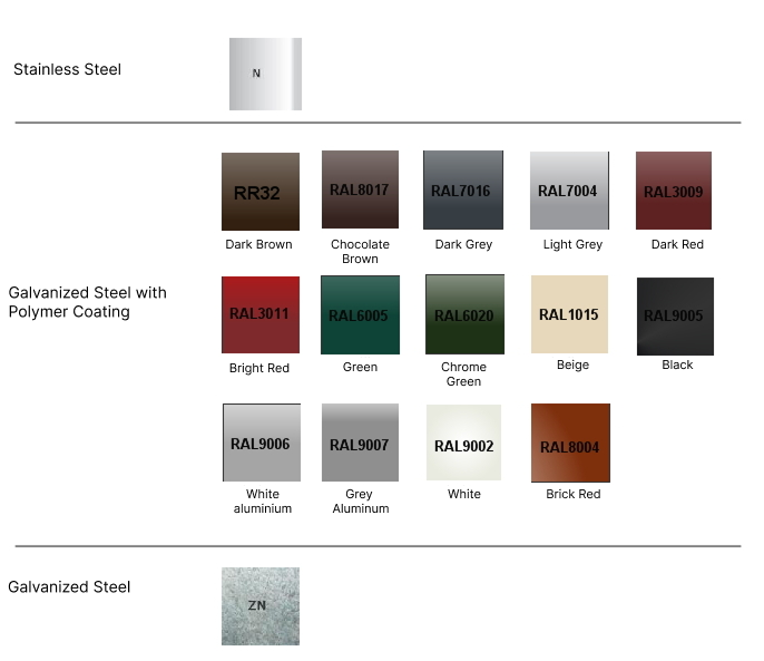 Palette of standard colors for Akvilon chimneys