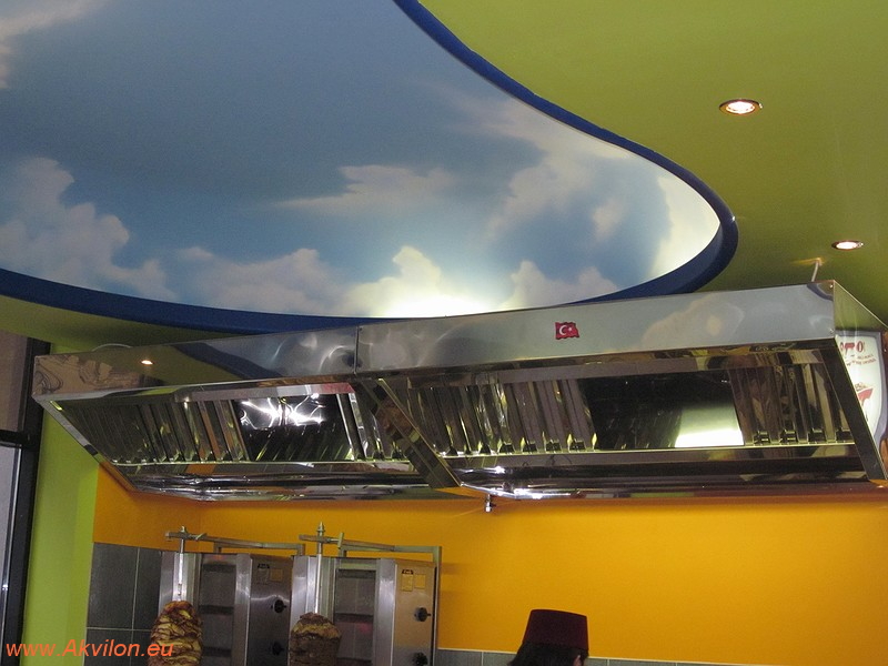 Stainless steel exhaust hood in a kebab restaurant kitchen